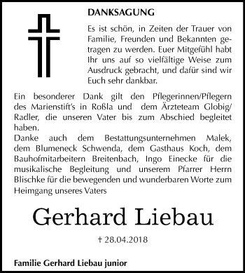 Traueranzeige von Gerhard Liebau von Mitteldeutsche Zeitung