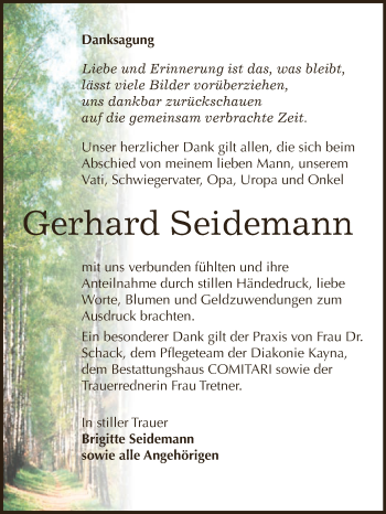 Traueranzeige von Gerhard Seidemann von Super Sonntag Zeitz