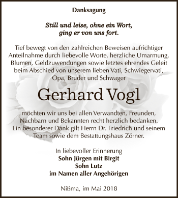 Traueranzeige von Gerhard Vogl von Super Sonntag Zeitz
