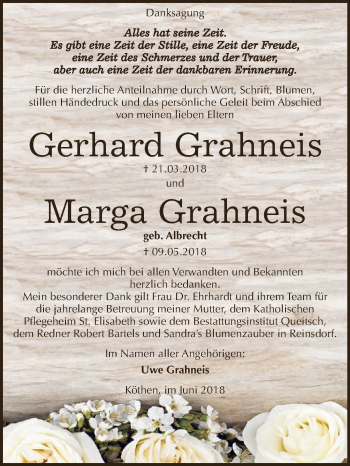 Traueranzeige von Gerhard und Marga Grahneis von WVG - Wochenspiegel Dessau / Köthen