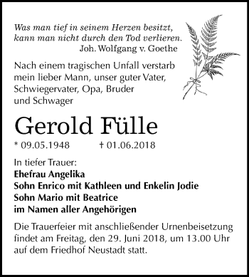 Traueranzeige von Gerold Fülle von Mitteldeutsche Zeitung Halle/Saalkreis