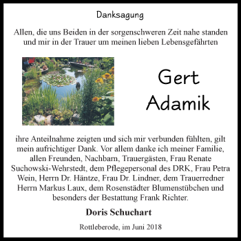 Traueranzeige von Gert Adamik von Mitteldeutsche Zeitung Sangerhausen