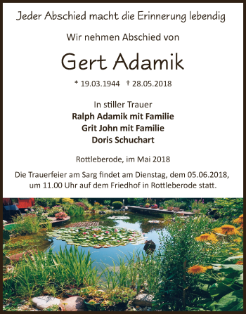 Traueranzeige von Gert Adamik von Super Sonntag SGH Mansf. Land