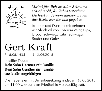 Traueranzeige von Gert Kraft von Mitteldeutsche Zeitung Bitterfeld