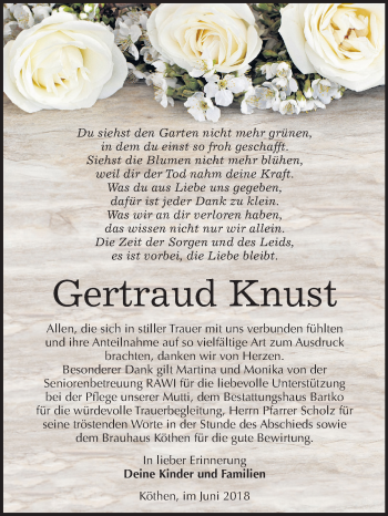 Traueranzeige von Gertraud Knust von Mitteldeutsche Zeitung
