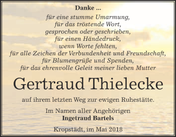 Traueranzeige von Gertraud Thielecke von WVG - Wochenspiegel Wittenberg