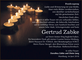 Traueranzeige von Gertrud Zabke von Super Sonntag SGH Mansf. Land