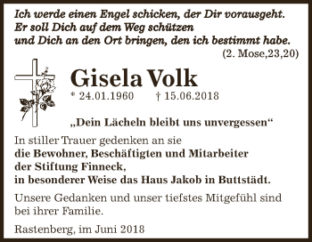 Traueranzeige von Gisela Volk von WVG - Wochenspiegel NMB / WSF / ZTZ