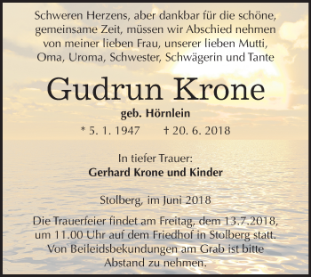 Traueranzeige von Gudrun Krone von Mitteldeutsche Zeitung