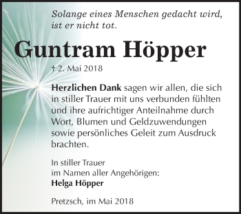 Traueranzeige von Guntram Höpper von Mitteldeutsche Zeitung
