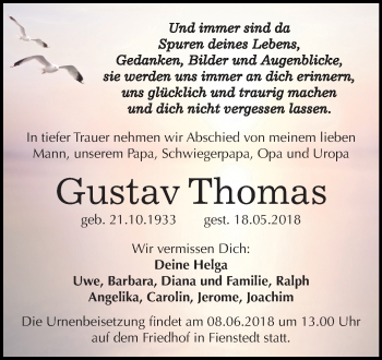 Traueranzeige von Gustav Thomas von Mitteldeutsche Zeitung Halle/Saalkreis