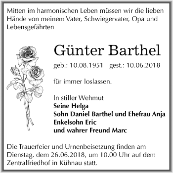 Traueranzeige von Günter Barthel von Mitteldeutsche Zeitung Dessau-Roßlau