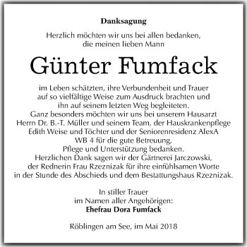 Traueranzeige von Günter Fumfack von Mitteldeutsche Zeitung