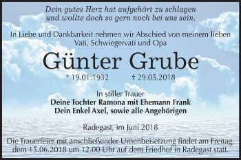 Traueranzeige von Günter Grube von Mitteldeutsche Zeitung Köthen