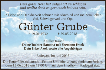 Traueranzeige von Günter Grube von WVG - Wochenspiegel Dessau / Köthen