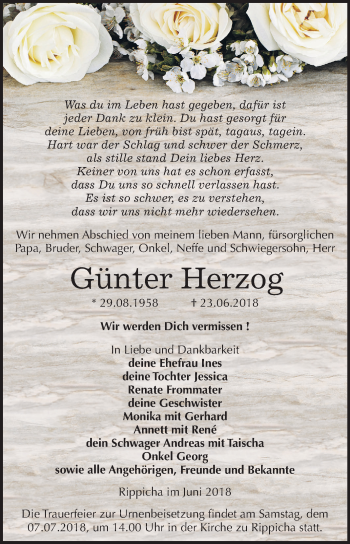 Traueranzeige von Günter Herzog von Mitteldeutsche Zeitung Zeitz