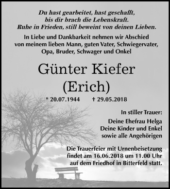 Traueranzeige von Günter Kiefer von Mitteldeutsche Zeitung Bitterfeld