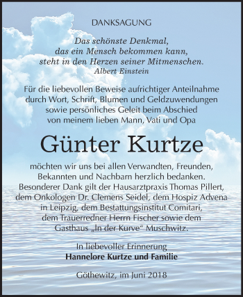Traueranzeige von Günter Kurtze von Mitteldeutsche Zeitung Weißenfels