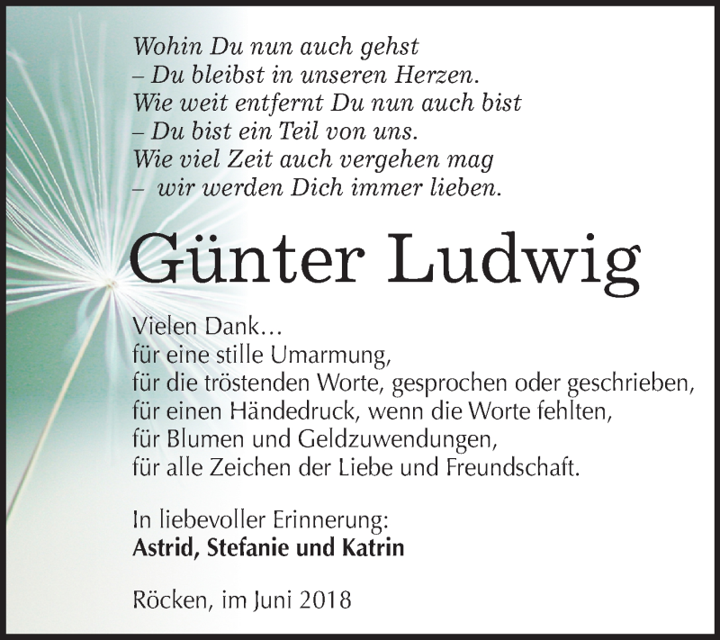 Traueranzeige für Günter Ludwig vom 20.06.2018 aus Mitteldeutsche Zeitung Weißenfels