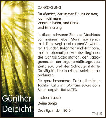 Traueranzeige von Günther Deibicht von Super Sonntag Zeitz