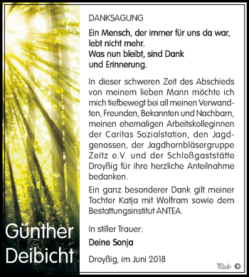 Traueranzeige von Günther Deibicht von Mitteldeutsche Zeitung Zeitz