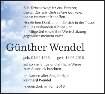 Traueranzeige von Günther Wendel von Mitteldeutsche Zeitung Bitterfeld