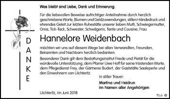 Traueranzeige von Hannelore Weidenbach von Mitteldeutsche Zeitung Weißenfels