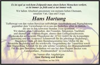 Traueranzeige von Hans Hartung von Mitteldeutsche Zeitung Aschersleben