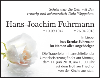 Traueranzeige von Hans-Joachim Fuhrmann von Mitteldeutsche Zeitung Halle/Saalkreis