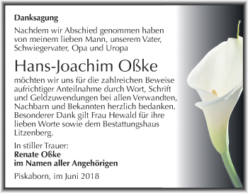 Traueranzeige von Hans-Joachim Oßke von Mitteldeutsche Zeitung