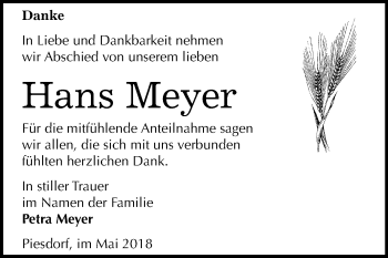 Traueranzeige von Hans Meyer von Mitteldeutsche Zeitung