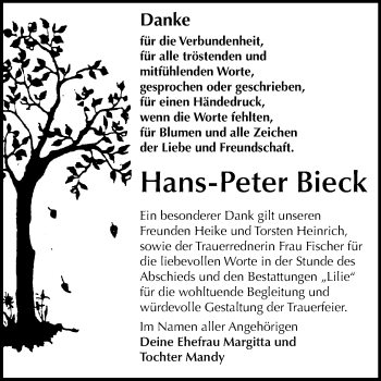 Traueranzeige von Hans-Peter Bieck von Mitteldeutsche Zeitung