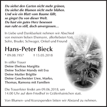 Traueranzeige von Hans-Peter Bieck von Mitteldeutsche Zeitung