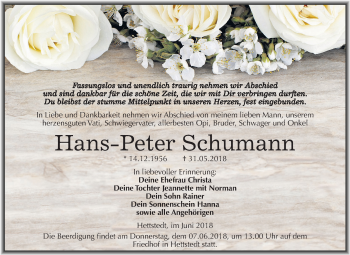 Traueranzeige von Hans-Peter Schumann von Mitteldeutsche Zeitung