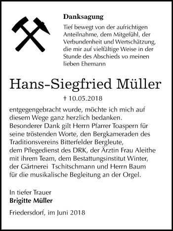 Traueranzeige von Hans-Siegfried Müller von Mitteldeutsche Zeitung Bitterfeld