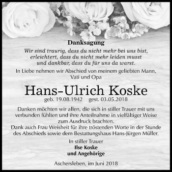 Traueranzeige von Hans-Ulrich Koske von Mitteldeutsche Zeitung Aschersleben