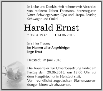 Traueranzeige von Harald Ernst von Mitteldeutsche Zeitung