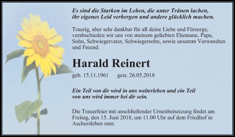  Traueranzeige für Harald Reinert vom 02.06.2018 aus Mitteldeutsche Zeitung Aschersleben