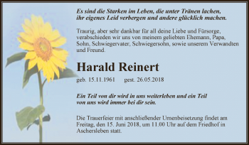 Traueranzeige von Harald Reinert von Super Sonntag Aschersleben