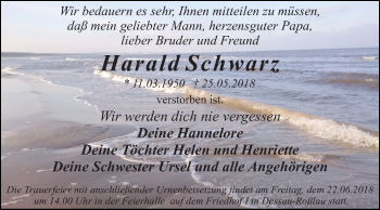Traueranzeige von Harald Schwarz von Mitteldeutsche Zeitung Dessau-Roßlau