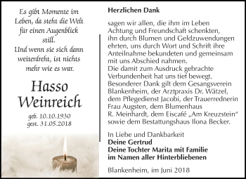 Traueranzeige von Hasso Weinreich von Mitteldeutsche Zeitung