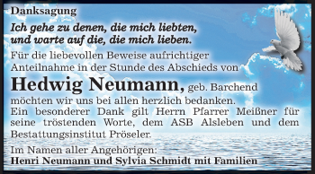 Traueranzeige von Hedwig Neumann von Mitteldeutsche Zeitung Bernburg