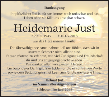 Traueranzeige von Heidemarie Just von Mitteldeutsche Zeitung