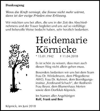 Traueranzeige von Heidemarie Körnicke von Mitteldeutsche Zeitung
