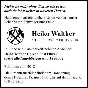 Traueranzeige von Heiko Walther von Mitteldeutsche Zeitung Sangerhausen