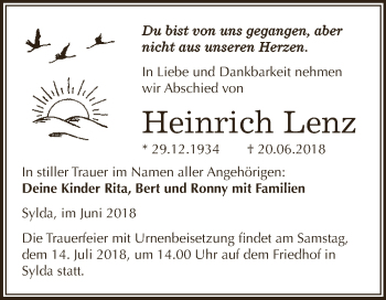 Traueranzeige von Heinrich Lenz von Super Sonntag SGH Mansf. Land