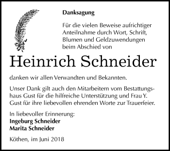 Traueranzeige von Heinrich Schneider von Mitteldeutsche Zeitung