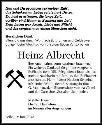 Traueranzeige von Heinz Albrecht von Mitteldeutsche Zeitung Merseburg/Querfurt