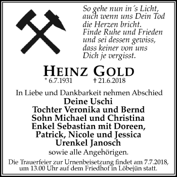 Traueranzeige von Heinz Gold von Mitteldeutsche Zeitung Halle/Saalkreis