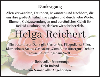 Traueranzeige von Helga Reichert von Mitteldeutsche Zeitung Weißenfels